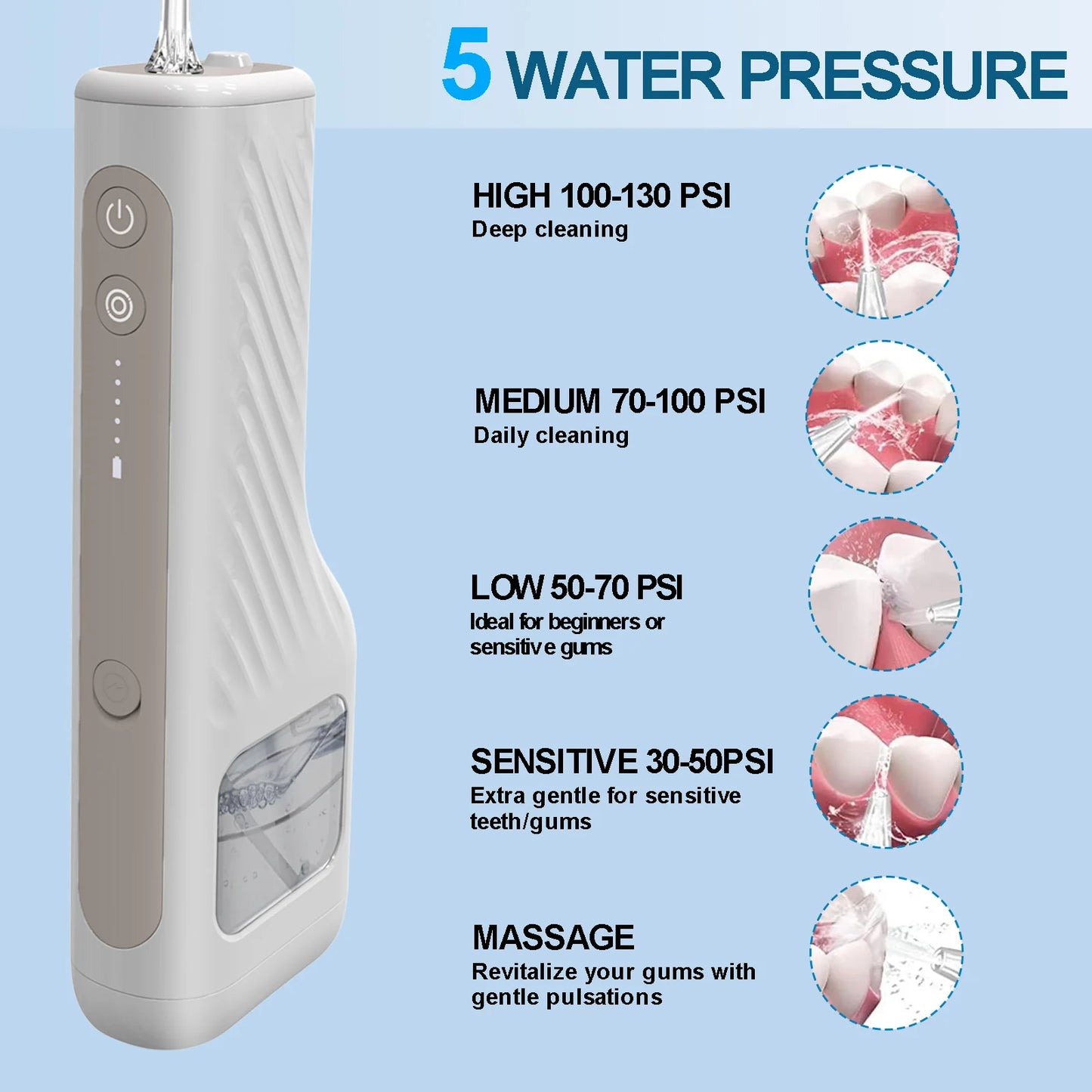 NEW PIKSPEAK CORDLESS PORTABLE WATER FLOSSER P50 WITH 5 MODES, 30-DAY BATTERY LIFE